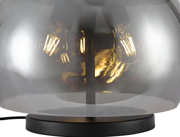 Dizajnová stolná lampa čierna s dymovým sklom 3-svetlá - Bino