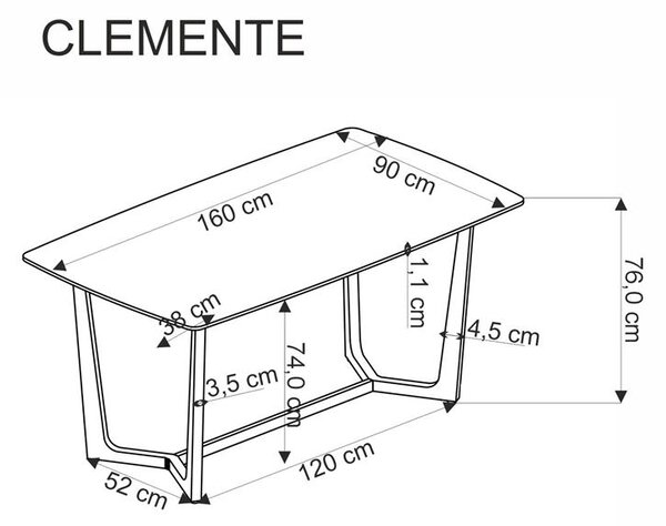 Halmar CLEMENTE stôl 160/90/76/120 cm, biely mramor/nohy zlaté