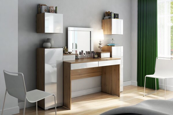 Písací stôl s nadstavcom Combo 14 120 cm - dub wotan/MDF biely lesk