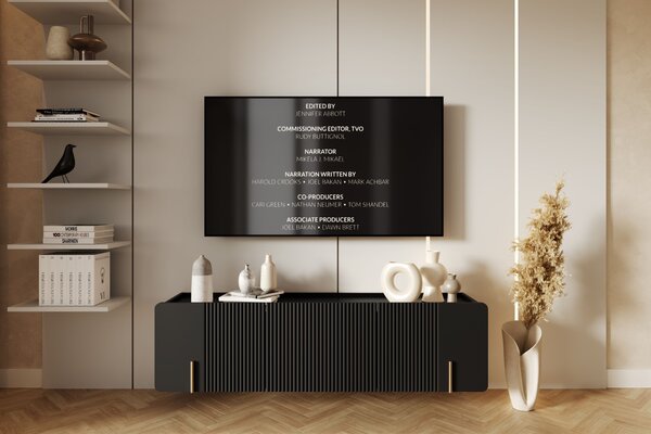 Závesný TV stolík Malmi 150 cm - čierny mat / zlatá