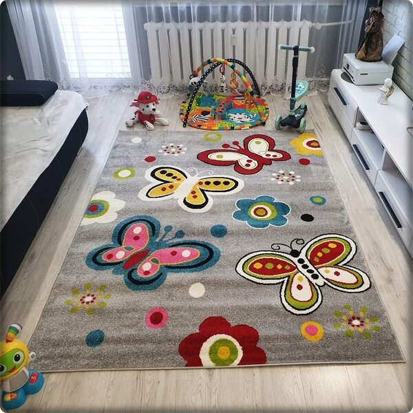 Dekorstudio Detský koberec KIDS - Sivý s motýľami Rozmer koberca: 80x150cm