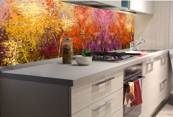 DIMEX | Fototapeta do kuchyne Farebné kvetinové pozadie KI-180-211 | 180 x 60 cm | viacfarebná, ružová, fialová, žltá, oranžová