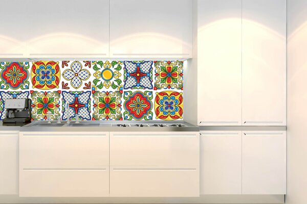 DIMEX | Fototapeta do kuchyne Mexické keramické kachličky KI-180-240 | 180 x 60 cm | viacfarebná, biela