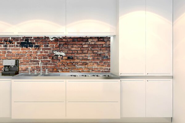 DIMEX | Fototapeta do kuchyne Oprýskaný tehlový múr KI-180-305 | 180 x 60 cm | hnedá, čierna