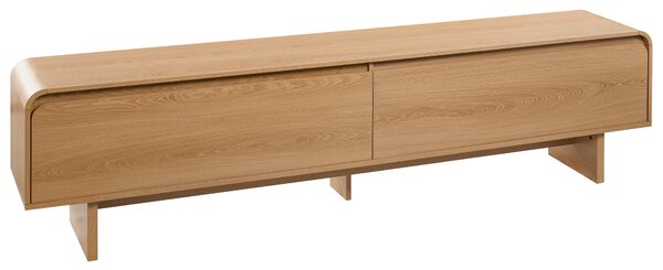 TV stolík svetlohnedý drevotriesková doska 180 cm papierová dyha s 2 dvierkami japandi štýl obývacia izba