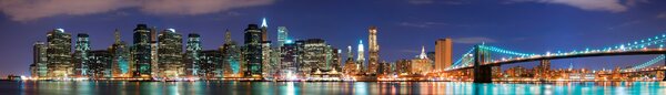 DIMEX | Fototapeta do kuchyne Manhattan KI-420-017 | 420 x 60 cm | modrá, béžová, hnedá