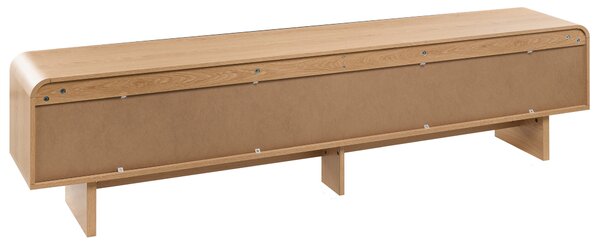 TV stolík svetlohnedý drevotriesková doska 180 cm papierová dyha s 2 dvierkami japandi štýl obývacia izba