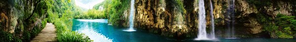 DIMEX | Fototapeta do kuchyne Relax v lese KI-420-034 | 420 x 60 cm | zelená, modrá, hnedá