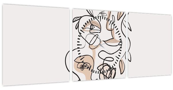 Obraz - Line art tváre (s hodinami) (90x30 cm)