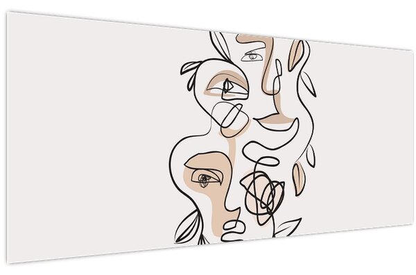 Obraz - Line art tváre (120x50 cm)