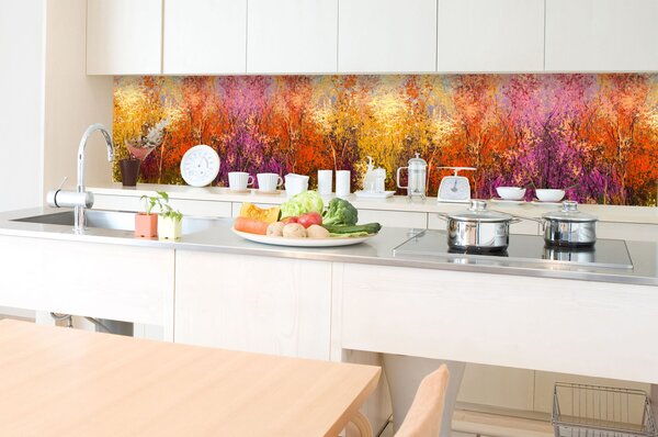 DIMEX | Fototapeta do kuchyne Farebné kvetinové pozadie KI-350-211 | 350 x 60 cm | viacfarebná, ružová, fialová, žltá, oranžová