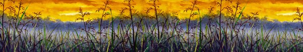 DIMEX | Fototapeta do kuchyne Denimová maľba lúčnej trávy KI-350-210 | 350 x 60 cm | žltá, hnedá, modrá, zelená