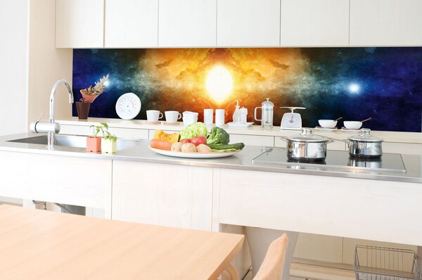 DIMEX | Fototapeta do kuchyne Záhadný vesmír KI-350-228 | 350 x 60 cm | modrá, oranžová