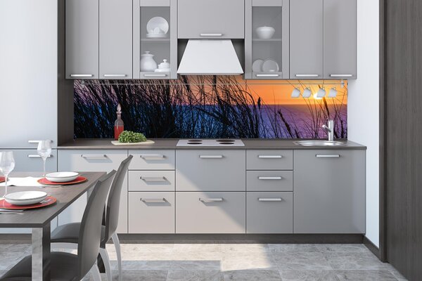 DIMEX | Fototapeta do kuchyne Západ slnka nad oceánom KI-260-203 | 260 x 60 cm | modrá, čierna, oranžová