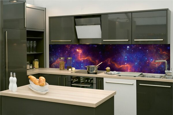DIMEX | Fototapeta do kuchyne Farebná galaxia KI-260-236 | 260 x 60 cm | modrá, fialová, čierna, oranžová
