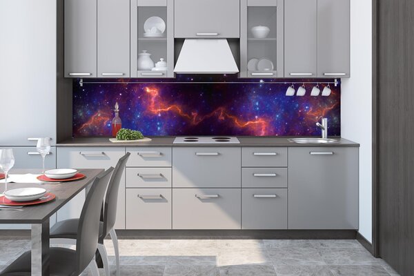 DIMEX | Fototapeta do kuchyne Farebná galaxia KI-260-236 | 260 x 60 cm | modrá, fialová, čierna, oranžová