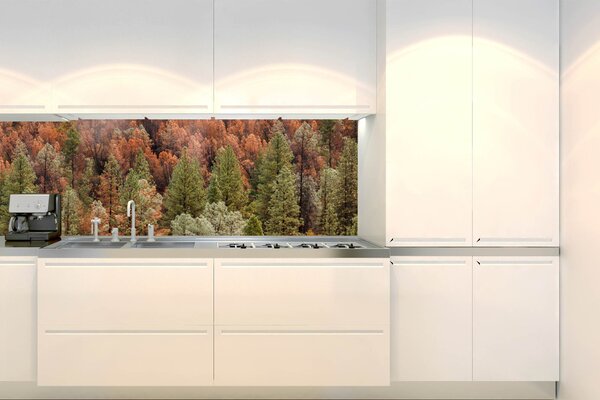 DIMEX | Fototapeta do kuchyne Farebný borovicový háj KI-180-198 | 180 x 60 cm | hnedá, zelená