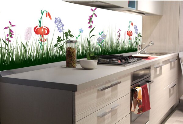DIMEX | Fototapeta do kuchyne Lúčny design KI-180-182 | 180 x 60 cm | zelená, biela, červená