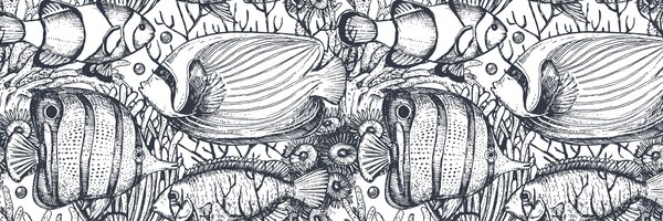 DIMEX | Fototapeta do kuchyne Čiernobiele ryby KI-180-183 | 180 x 60 cm | čiernobiela