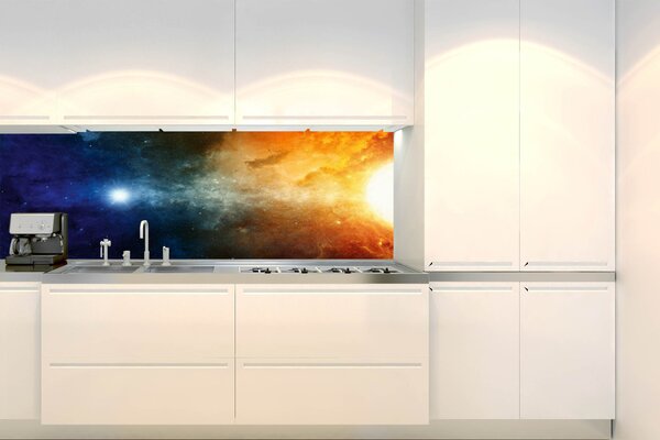 DIMEX | Fototapeta do kuchyne Záhadný vesmír KI-180-228 | 180 x 60 cm | modrá, oranžová