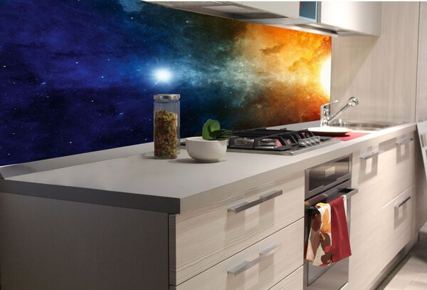 DIMEX | Fototapeta do kuchyne Záhadný vesmír KI-180-228 | 180 x 60 cm | modrá, oranžová