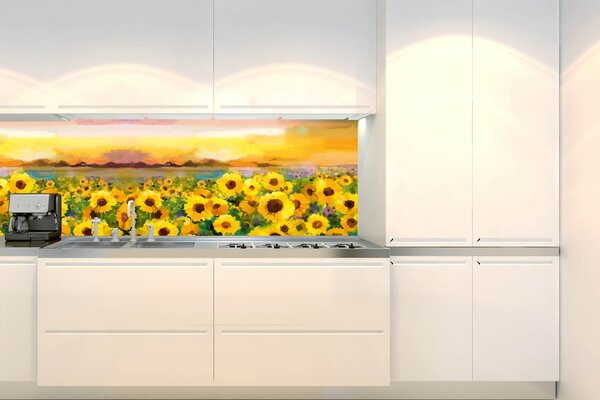 DIMEX | Fototapeta do kuchyne Maľba slnečníc KI-180-214 | 180 x 60 cm | žltá, zelená