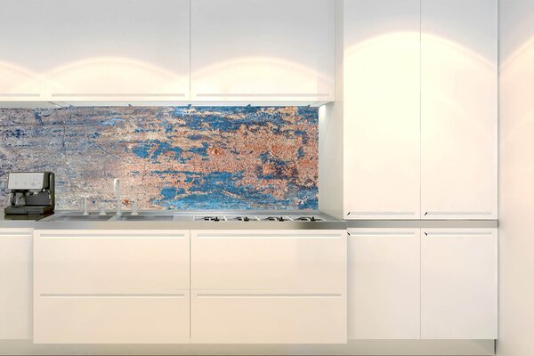 DIMEX | Fototapeta do kuchyne Starý natretý plech KI-180-293 | 180 x 60 cm | šedá, béžová, modrá