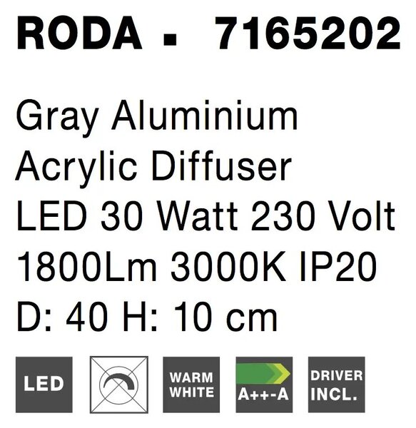 LED stropné svietidlo Roda 40 Svetlá sivé – Sivá