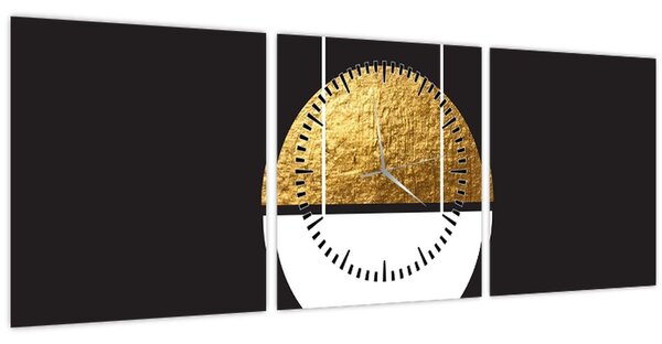 Obraz - Abstrakcia zlatá a čierna N⁰1 (s hodinami) (90x30 cm)