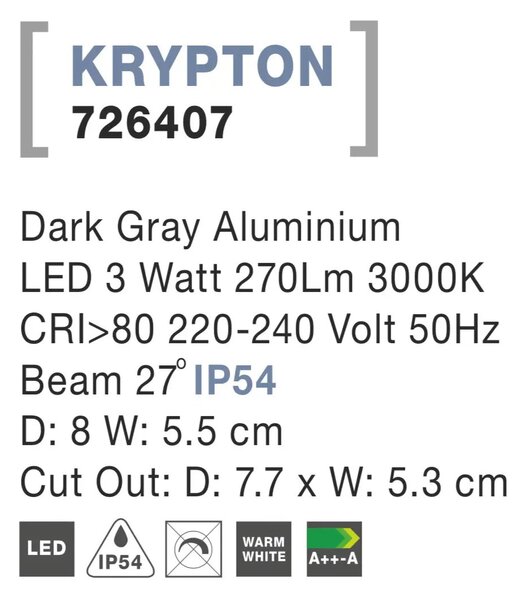 Vonkajšie LED svietidlo Krypton A 8 tmavo sivé – Sivá