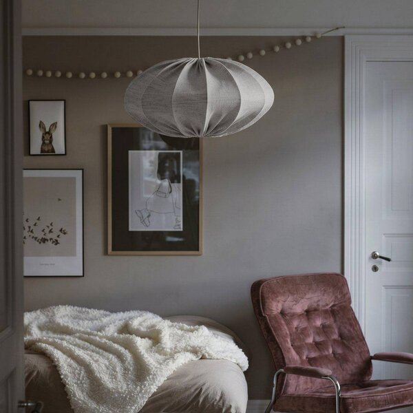 PR Home Závesné svietidlo Rosa, sivé, Ø 60 cm, textil, zástrčka, Hliník / sivá / zinok, Spálňa, Textil / látka / hodváb, Škandinávsky, Závesné svietidlo