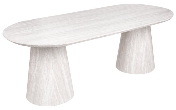 Jedálenský stôl travertínový vzhľad MDF 220 x 95 cm oválny tvar valcovité nohy jedáleň škandinávsky štýl