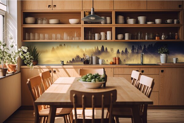 DIMEX | Fototapeta do kuchyne Lesná krajina KI-420-142 | 420 x 60 cm | čierna, žltá