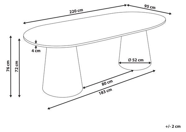 Jedálenský stôl travertínový vzhľad MDF 220 x 95 cm oválny tvar valcovité nohy jedáleň škandinávsky štýl