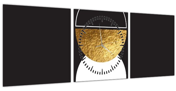 Obraz - Abstrakcia zlatá a čierna N⁰2 (s hodinami) (90x30 cm)