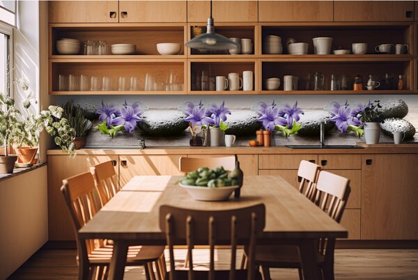 DIMEX | Fototapeta do kuchyne Lávové kamene KI-420-173 | 420 x 60 cm | fialová, béžová, čierna