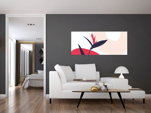 Obraz - Ružová florálna abstrakcia N⁰1 (120x50 cm)