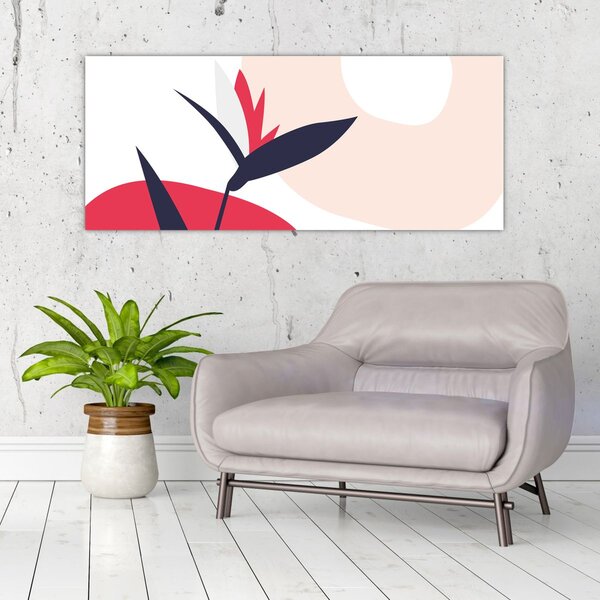 Obraz - Ružová florálna abstrakcia N⁰1 (120x50 cm)