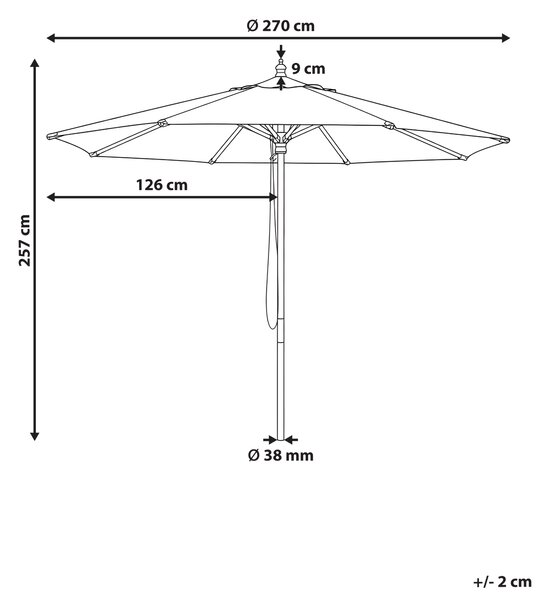 Záhradný slnečník hnedý priemer 270 cm drevená tyč skladací vonkajší moderný štýl