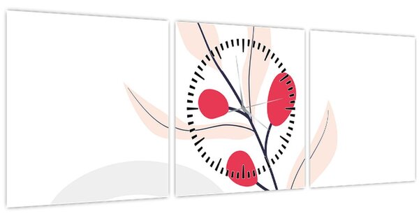 Obraz - Ružová florálna abstrakcia N⁰3 (s hodinami) (90x30 cm)