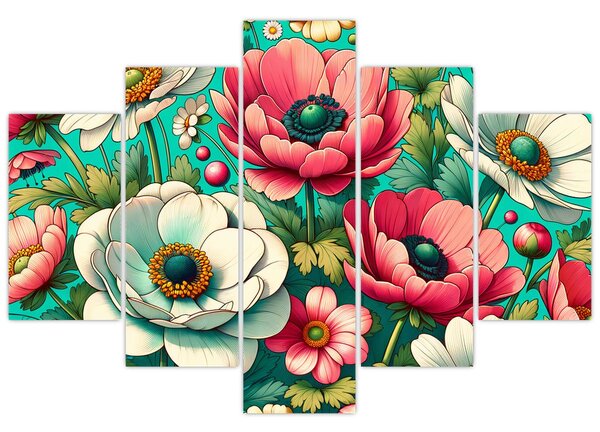 Obraz - Kvety na modrom pozadí (150x105 cm)