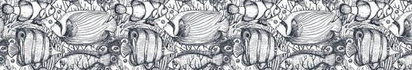 DIMEX | Fototapeta do kuchyne Čiernobiele ryby KI-350-183 | 350 x 60 cm | čiernobiela