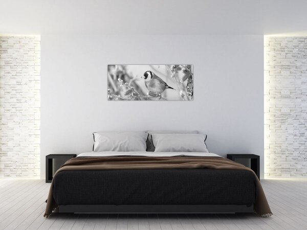 Obraz - Vtáčik v zime (120x50 cm)