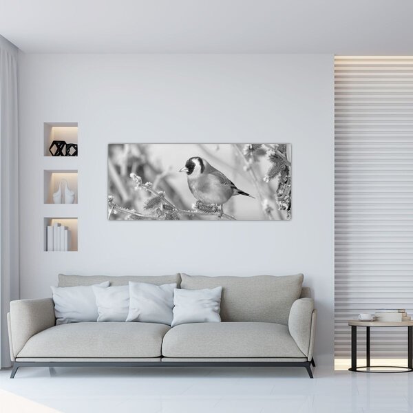 Obraz - Vtáčik v zime (120x50 cm)