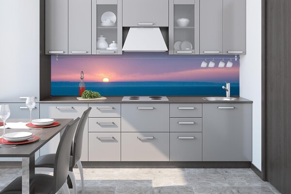 DIMEX | Fototapeta do kuchyne Slnko nad horizontom KI-260-192 | 260 x 60 cm | modrá, ružová, žltá