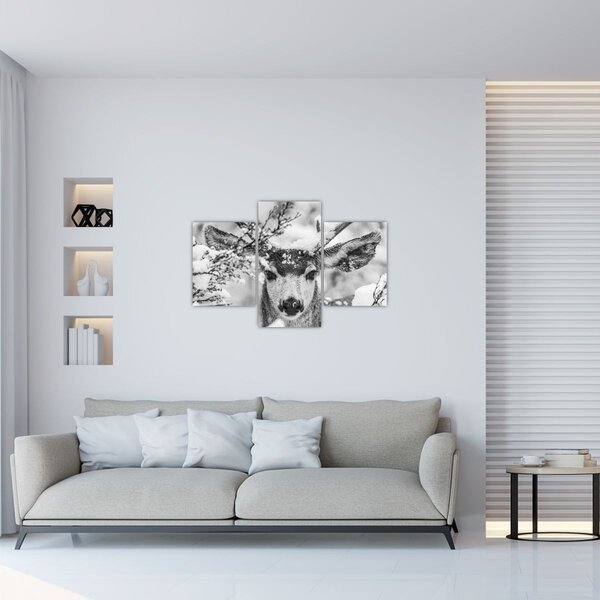 Obraz - Jeleň v zime (90x60 cm)