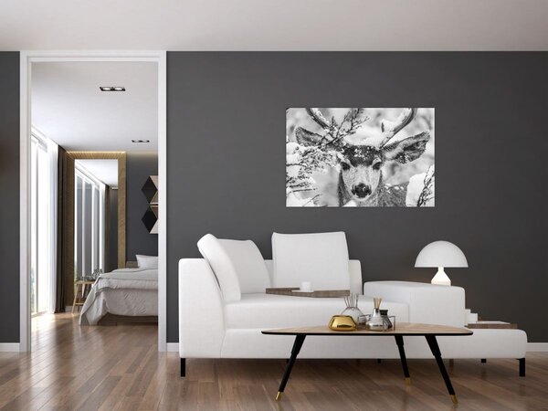 Obraz - Jeleň v zime (90x60 cm)