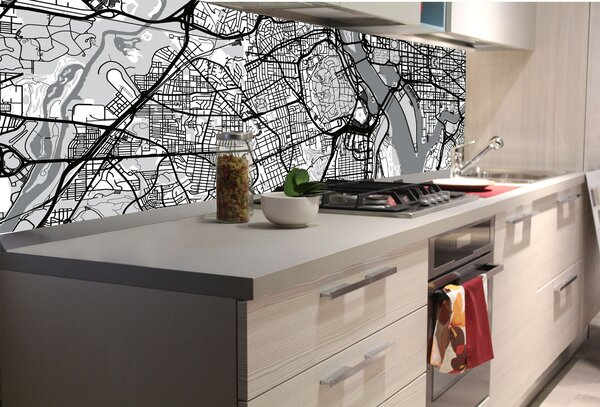 DIMEX | Fototapeta do kuchyne Mapa Washingtonu D.C. KI-180-186 | 180 x 60 cm | čiernobiela