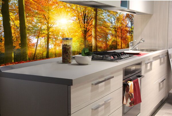 DIMEX | Fototapeta do kuchyne Farebný jesenný les KI-180-188 | 180 x 60 cm | hnedá, žltá, oranžová