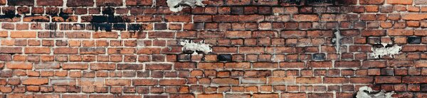DIMEX | Fototapeta do kuchyne Oprýskaný tehlový múr KI-260-305 | 260 x 60 cm | hnedá, čierna